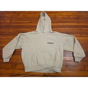 Essentials Fear of God Mens Oatmeal Heather Grey Logo Pullover Hoodie Size M